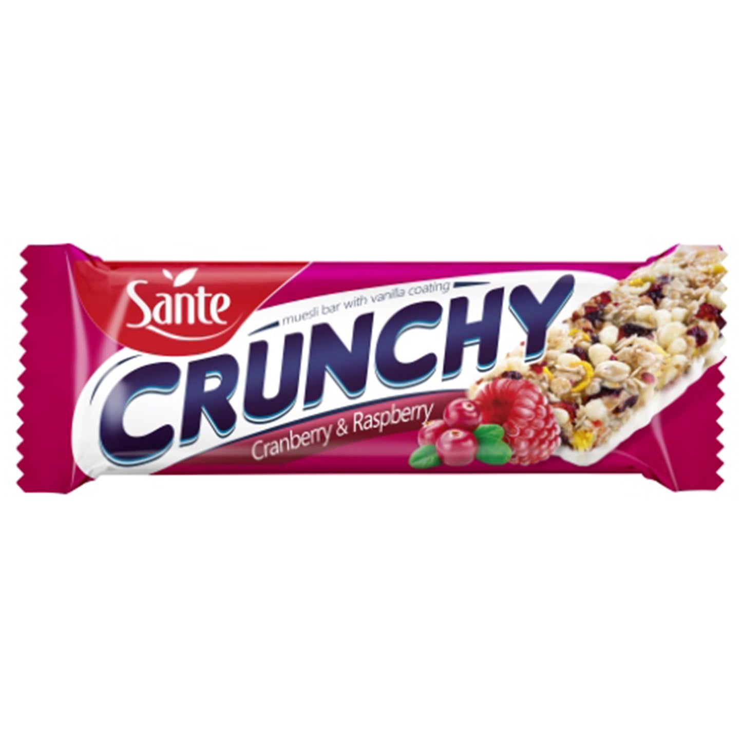 Crunchy bar with cranberries & raspberries with vanilla coating (40g x Case)