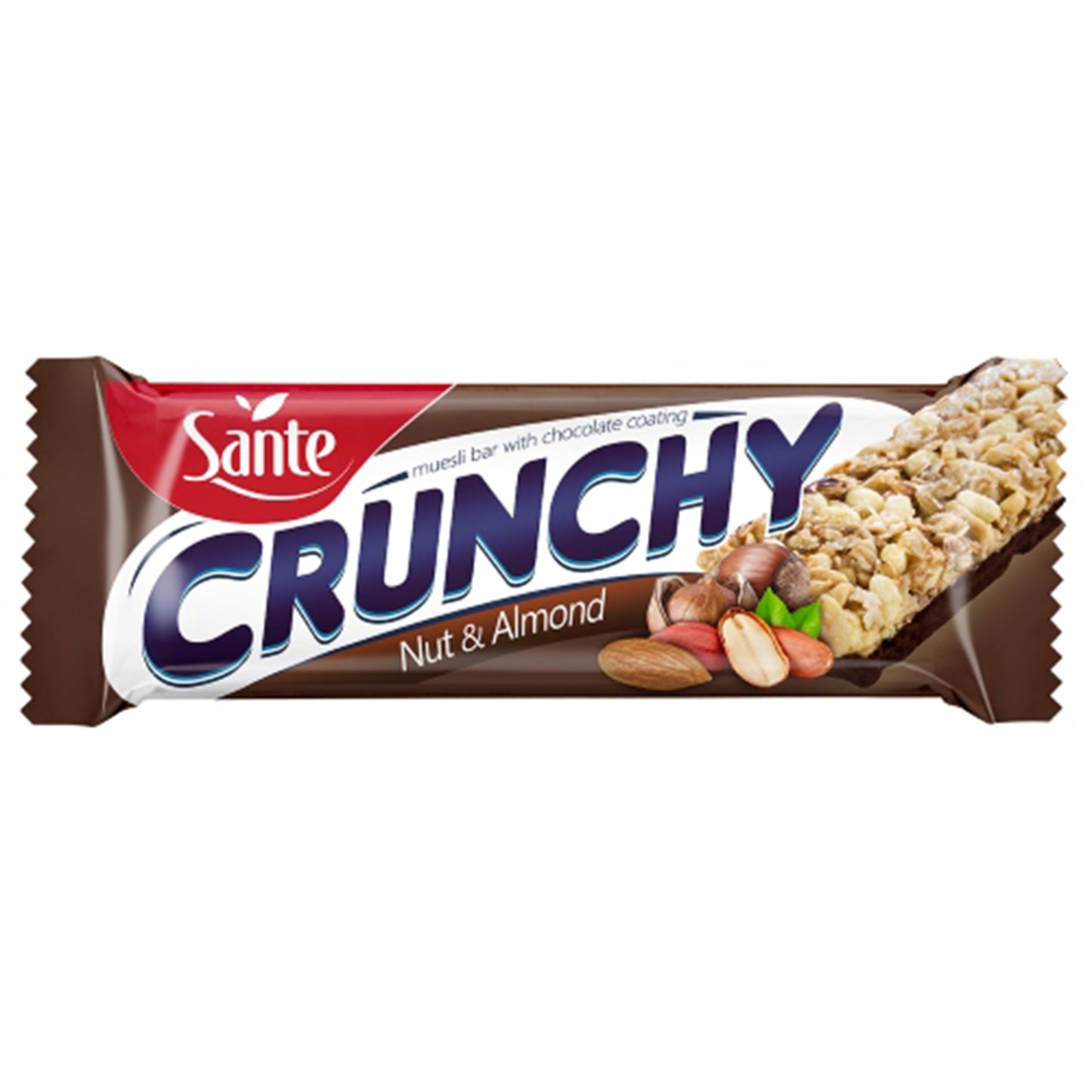 Crunchy bar with nuts and almonds with  chocolate coating (40g x case)