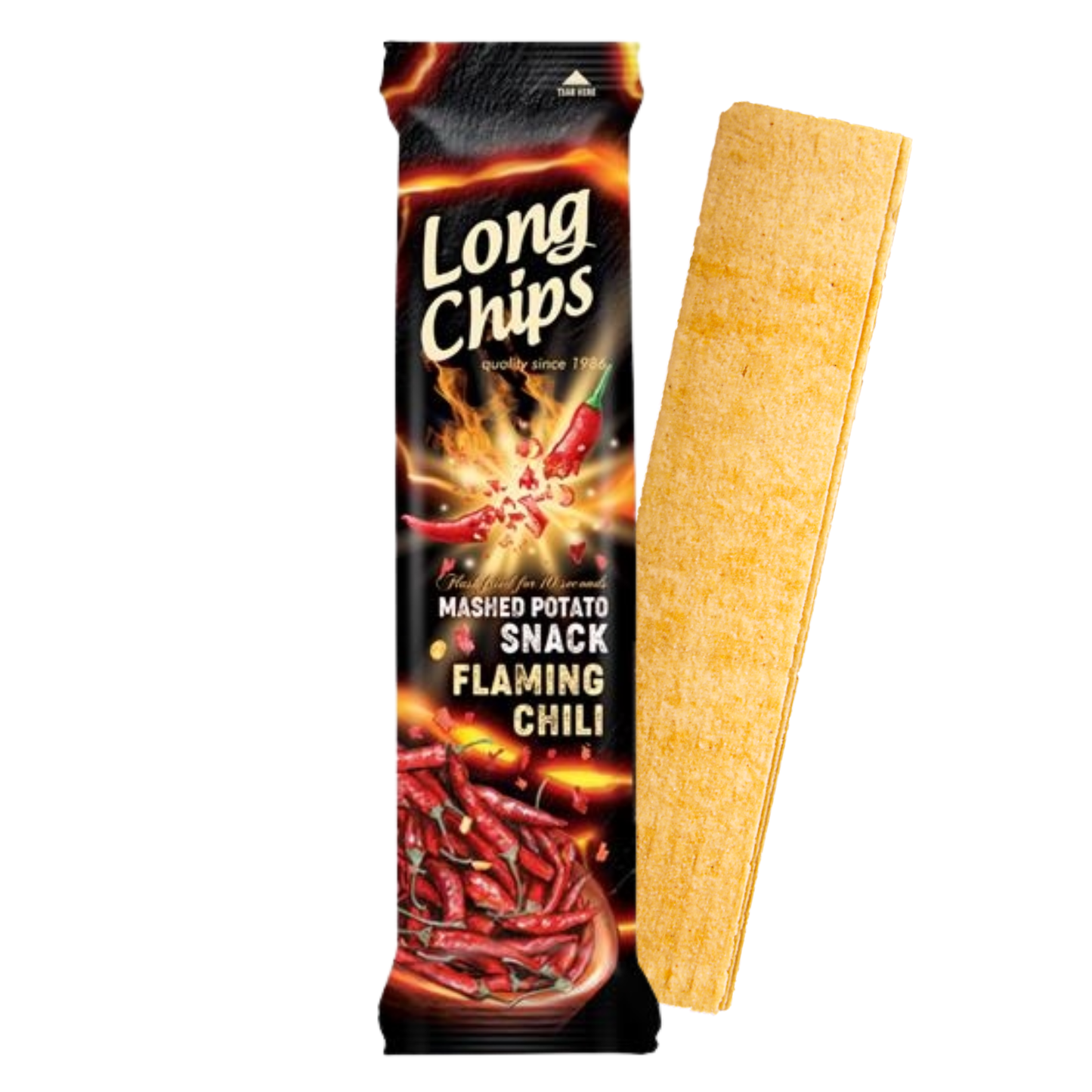 Long chips - Mashed Potato snack Flaming Chili 75g x 20Pkt